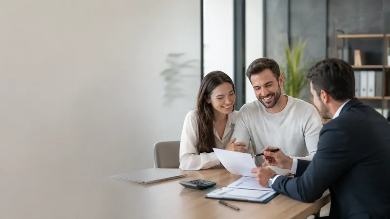 Casal assinando contrato de financiamento com orientação de advogado