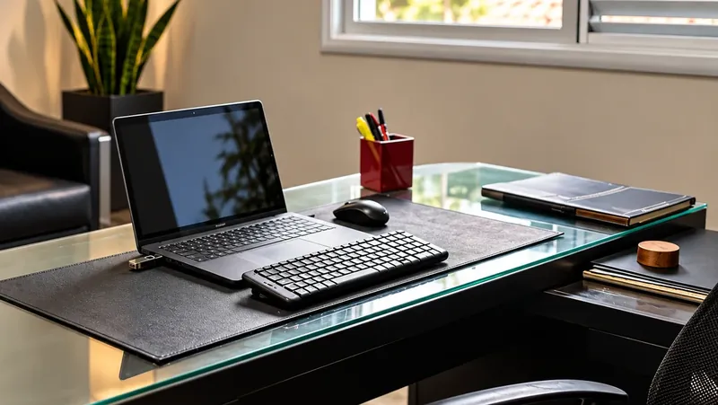 Mesa de trabalho do escritório, com notebook e documentos